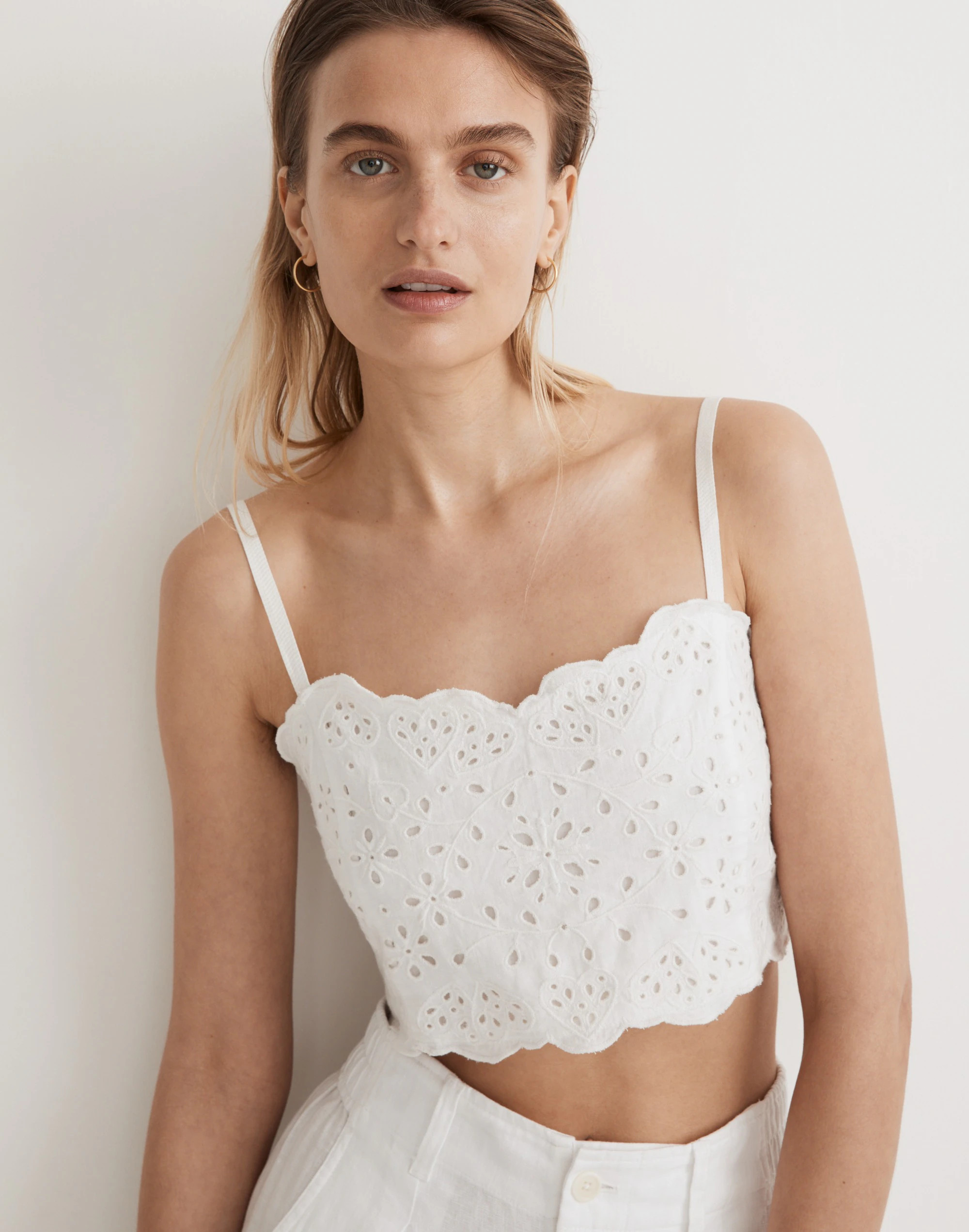 Eyelet Linen-Blend Crop Tank Top | Madewell