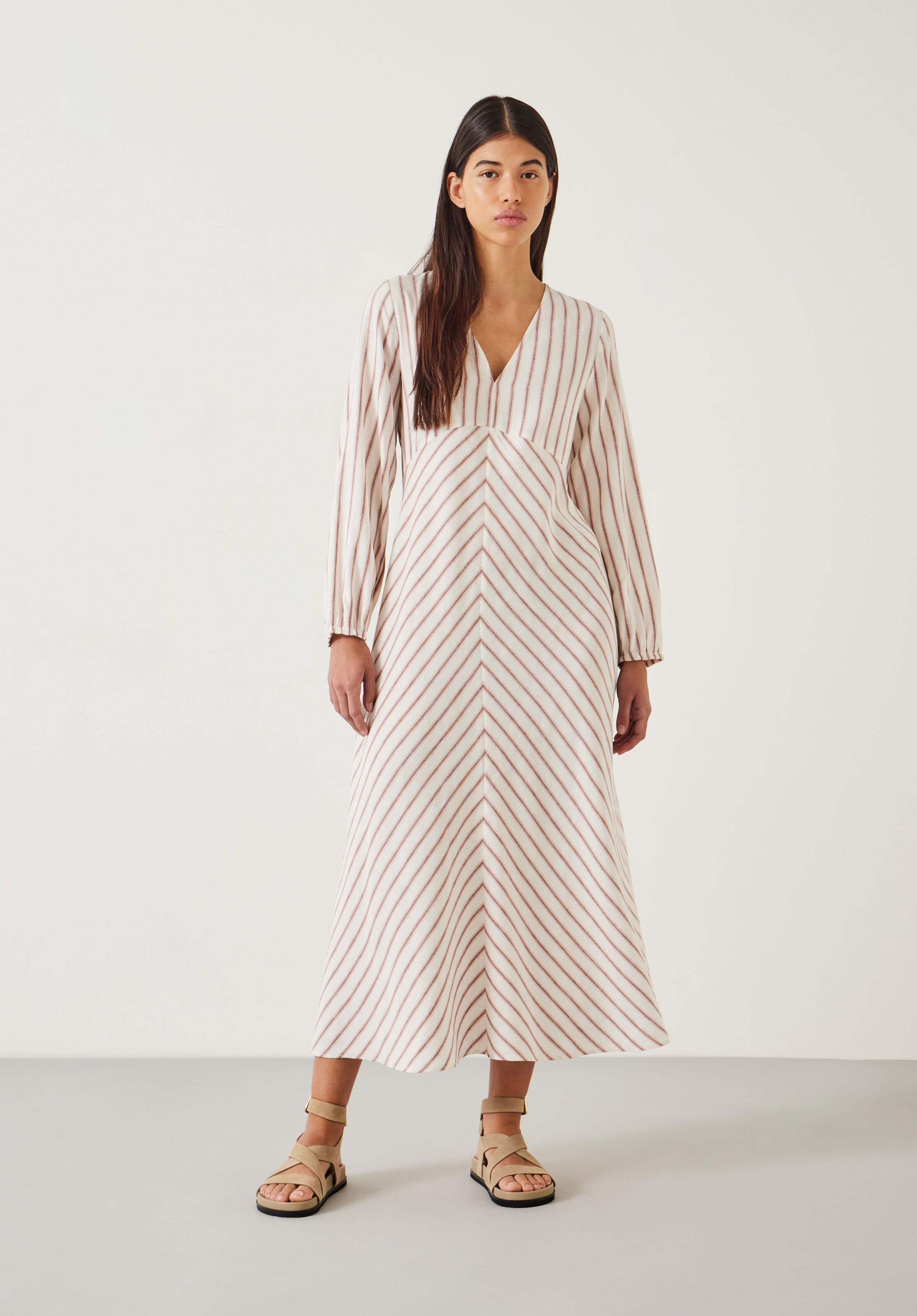 Aine Stripe Linen Blend Maxi Dress | Hush UK