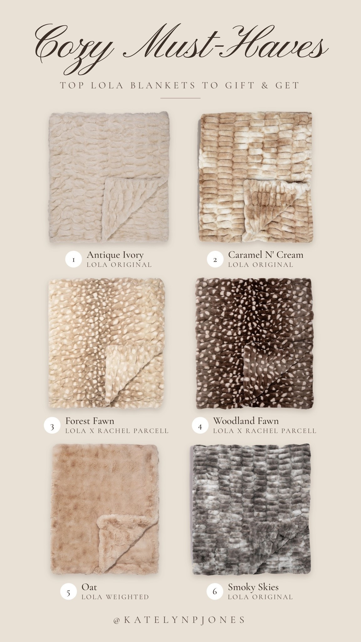 Cozy must-haves 🤎 Rounded up the prettiest Lola Blankets to gift—or add to your own wish list! I love these neutral colors, and how cute are the Lola x Rachel Parcell fawn prints?! Such a pretty way to make your couch or bedroom feel cozy for fall.

Included Antique Ivory, Caramel N’ Cream, Forest Fawn, Woodland Fawn, the Oat weighted blanket, and Smoky Skies 🤍

If you’re starting your Christmas shopping, these are such pretty gift ideas for her, gifts for mom, or housewarming gifts! Linking all six so you can pick your favorite.#LTKGiftGuide #LolaBlankets #RachelParcell #NeutralHomeDecor #ChristmasGiftIdeas #GiftsForHer

#LTKHome #LTKSeasonal