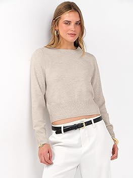 ANRABESS Women’s Long Sleeve Sweaters Cropped Crew Neck Business Casual Light Weight Sweater To... | Amazon (US)