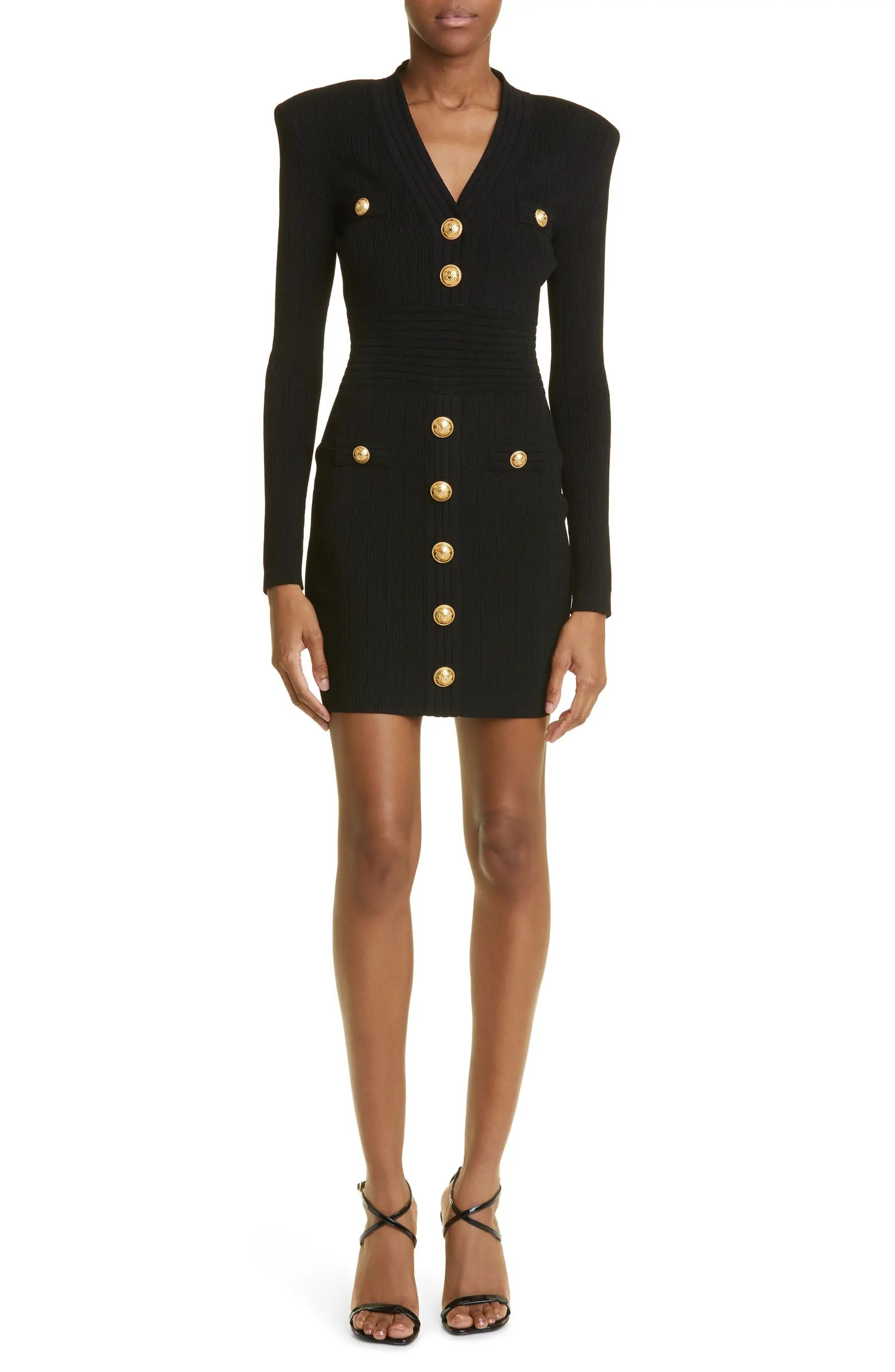 Button Embellished Rib Knit Minidress | Nordstrom