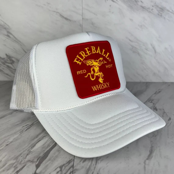 New Fireball Vintage White Trucker Hat Curved Bill Mesh Back - Etsy | Etsy (US)
