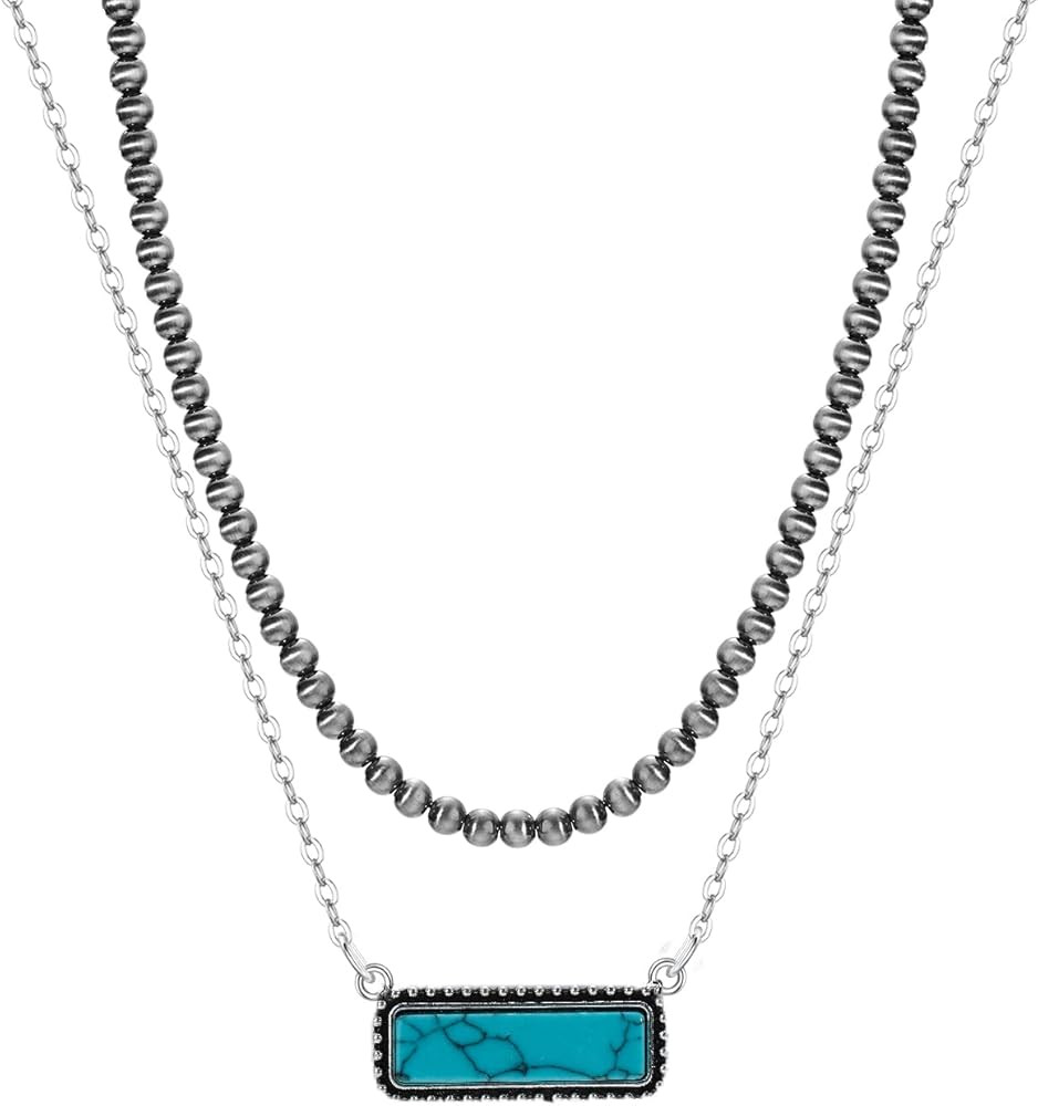 Navajo Pearl Necklace Western Jewelry for Women Turquoise Heart Bar Pendant Necklace Layered Boho... | Amazon (US)