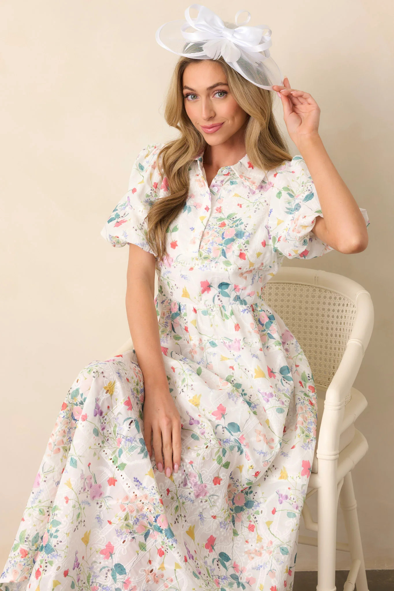 A Fresh Pick Ivory Floral Embroidered Maxi Dress | Red Dress