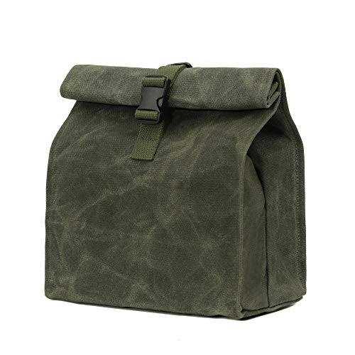 Kaaltisy Sustainable Waxed Canvas Lunch Bags Eco-friendly Reusable Lunch Box with Adjustable Buckle for Men Women, Green, Soft Handfeel | Amazon (US)