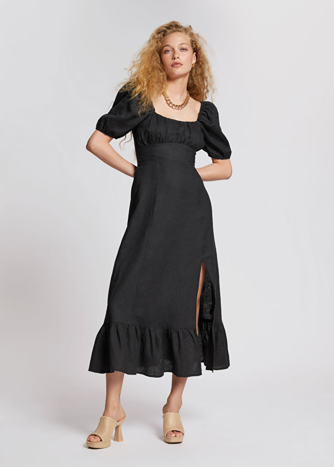 Puff Sleeve Linen Midi Dress | & Other Stories US
