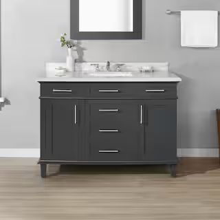 Sonoma 48 in. Single Sink Freestanding Dark Charcoal Bath Vanity with Carrara Marble Top (Assembl... | The Home Depot