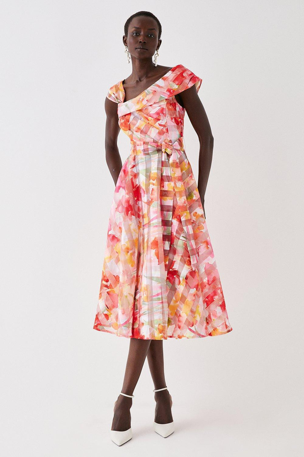 Dresses | Twist Side Bardot Stripe Organza Midi Dress | Coast | Coast UK & IE