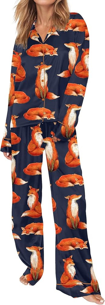 SHESHOW Satin Pajamas Set for Women Set Long Sleeve Button Down Pjs Sets 2 Piece Loungewear Anima... | Amazon (US)