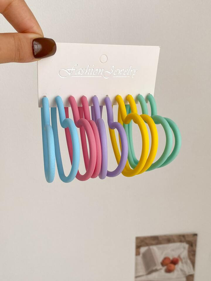 1set/5pairs Summer Holiday Versatile Chic Party Fashionable Exaggerated Big Heart Shaped Earrings | SHEIN