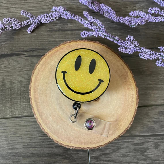 Happy Face Badge Reel / Custom Badge Reel / Glitter Badge Reel | Etsy | Etsy (US)