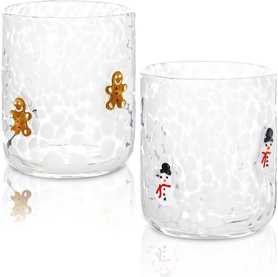 2 Pcs Christmas Icon Glass Cups Set-14 oz Gingerbread Man and Snowman Icon Wine Glasses Double Ol... | Amazon (US)