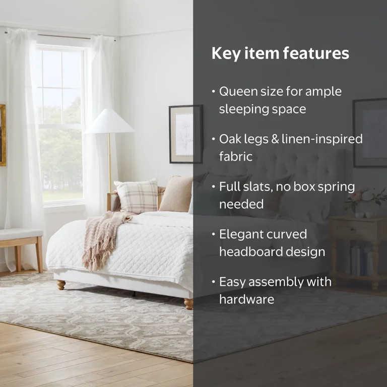 My Texas House Anna Diamond Tufted Upholstered Platform Bed, Queen, Cream | Walmart (US)