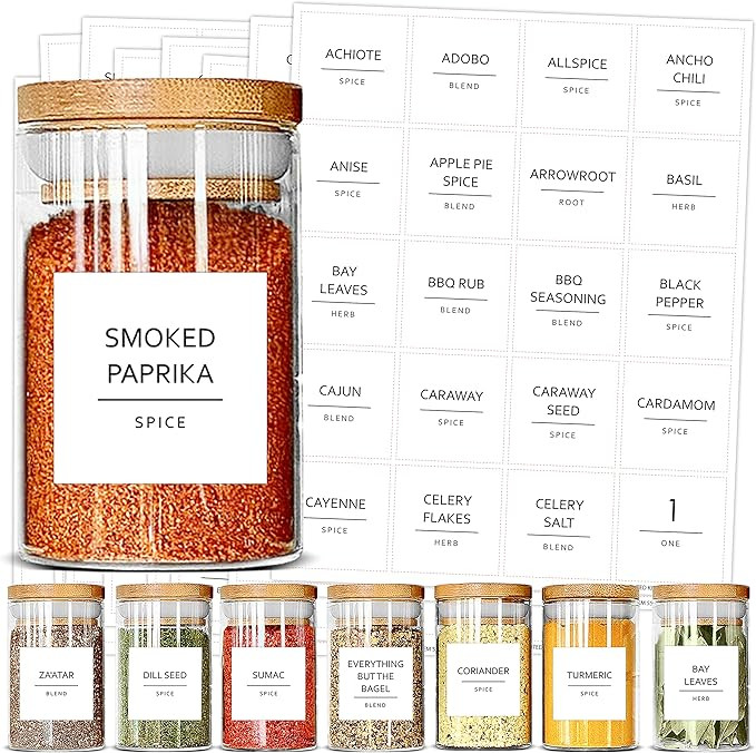 Talented Kitchen 184 Spice Jar Labels Preprinted. 184 Minimalist Black Text on Square White Label... | Amazon (US)
