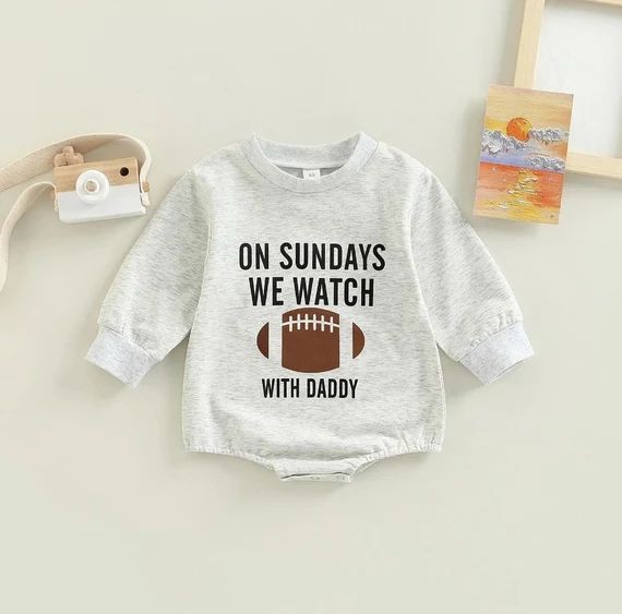 On Sundays We Watch with Daddy,Football Season, Oversized Sweatshirt Baby Romper, Football Baby S... | Etsy (US)