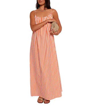 Lumina Stripe Print Round Neckline Sleeveless Maxi Dress | Dillard's