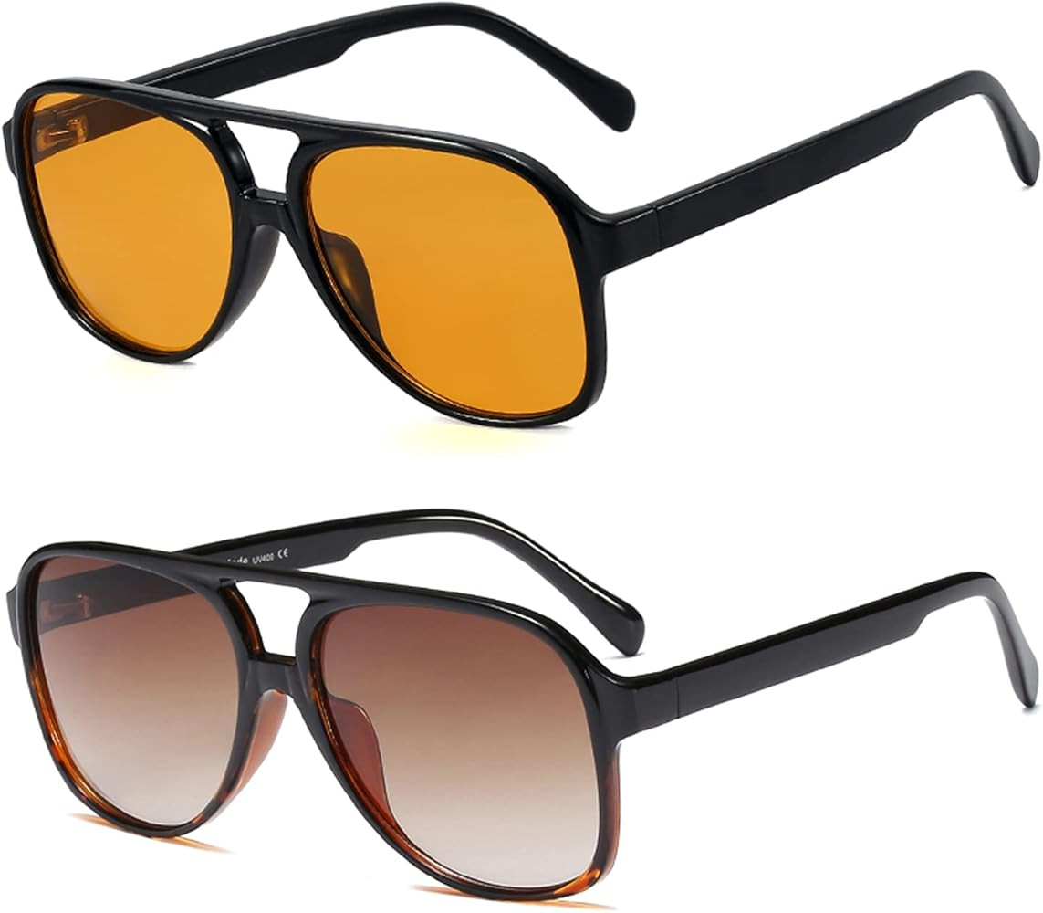 BUTABY Vintage Aviator Sunglasses for Women Men Retro 70s Glasses Classic Large Squared Frame UV4... | Amazon (US)