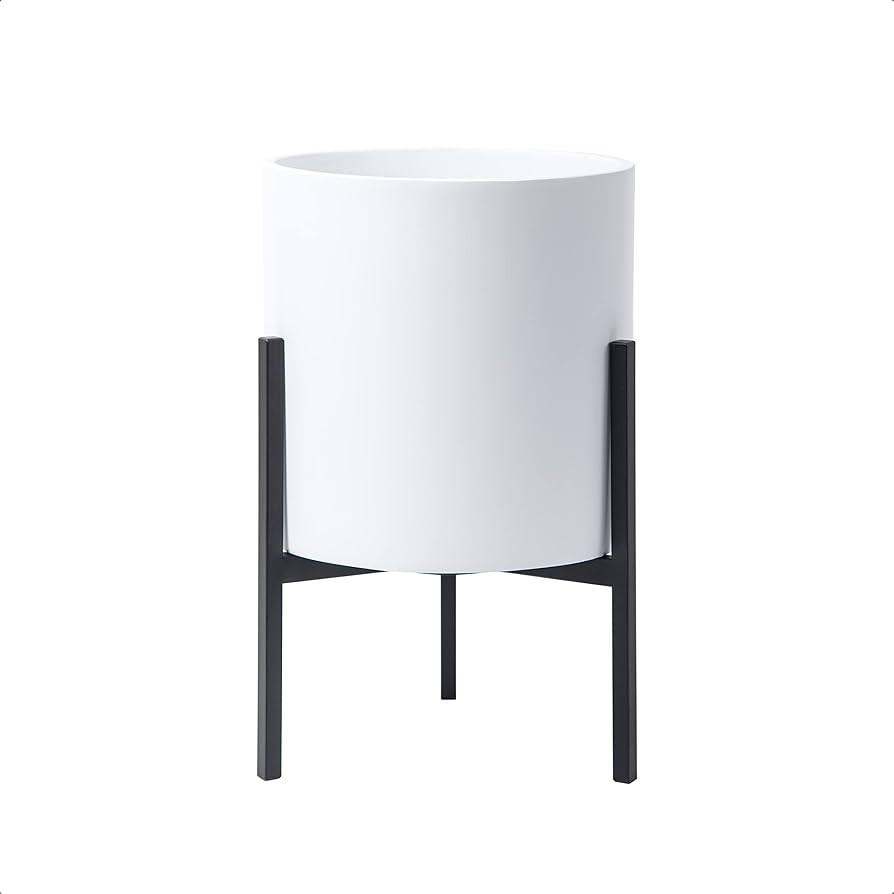 D'vine Dev Mid Century Fiberglass Resin Planter Pot with Iron Stand, 8 inch, Matte White, 96-A-1-... | Amazon (US)