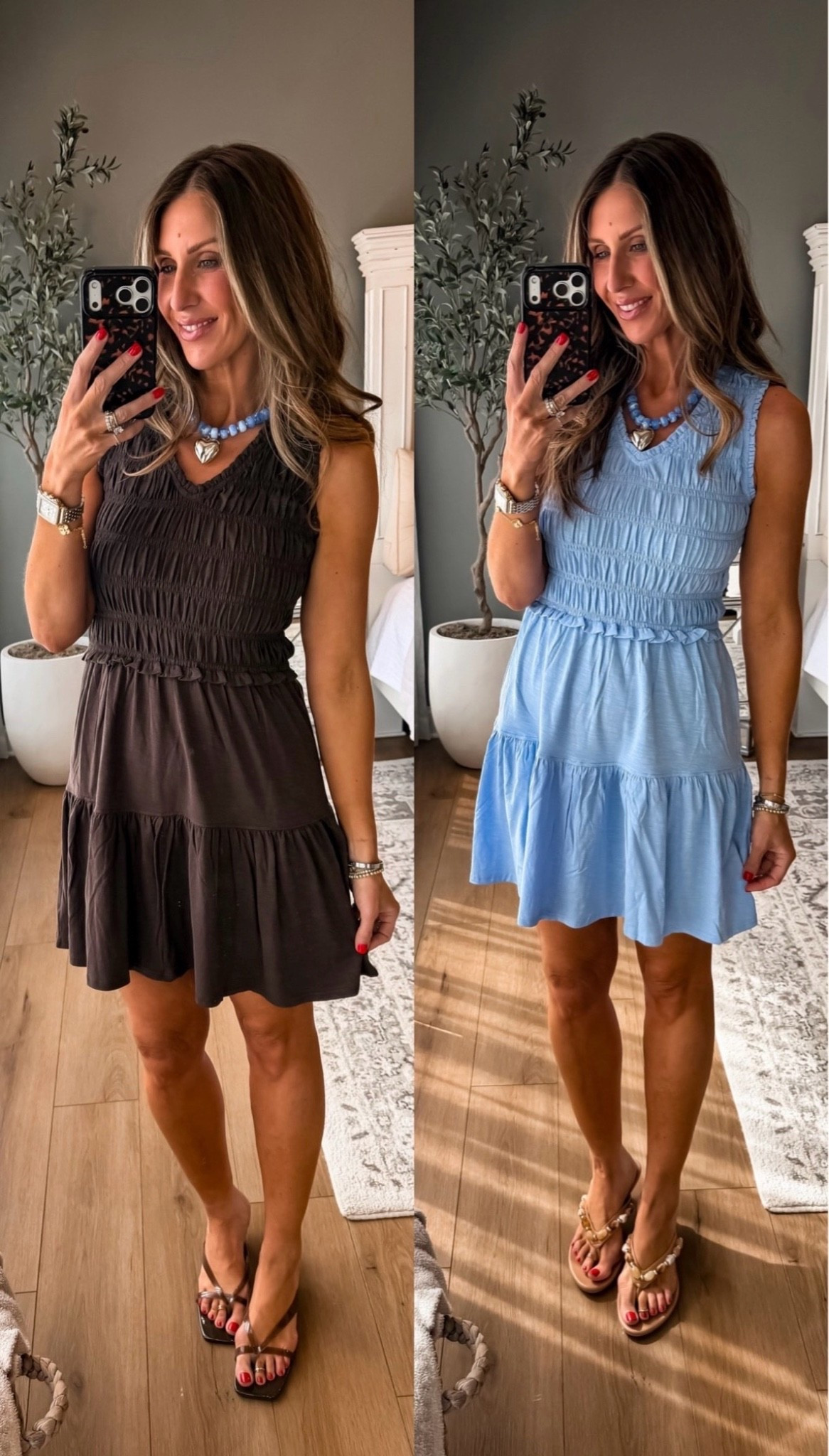 TRENDING! This dress is one of those easy throw on pieces that still looks so put together. The smocked detail is super flattering, the fit is lightweight and comfy, and both colors are perfect for summer vacations, brunch, beach dinners, or everyday wear. I honestly cannot decide which color I love more.

smocked dress, summer dress outfit, casual chic style, vacation dress, beach dinner outfit, comfy summer dresses, lightweight dresses for summer, feminine outfit ideas, everyday summer fashion, flattering mini dress, coastal style outfit, easy vacation style, themominstyle

#LTKootd #LTKSeasonal #LTKOver40