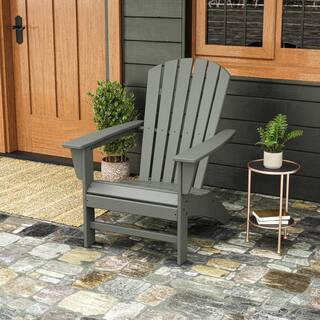 POLYWOOD Grant Park Traditional Curveback Slate Grey Plastic Patio Adirondack Chair Outdoor (Set ... | The Home Depot