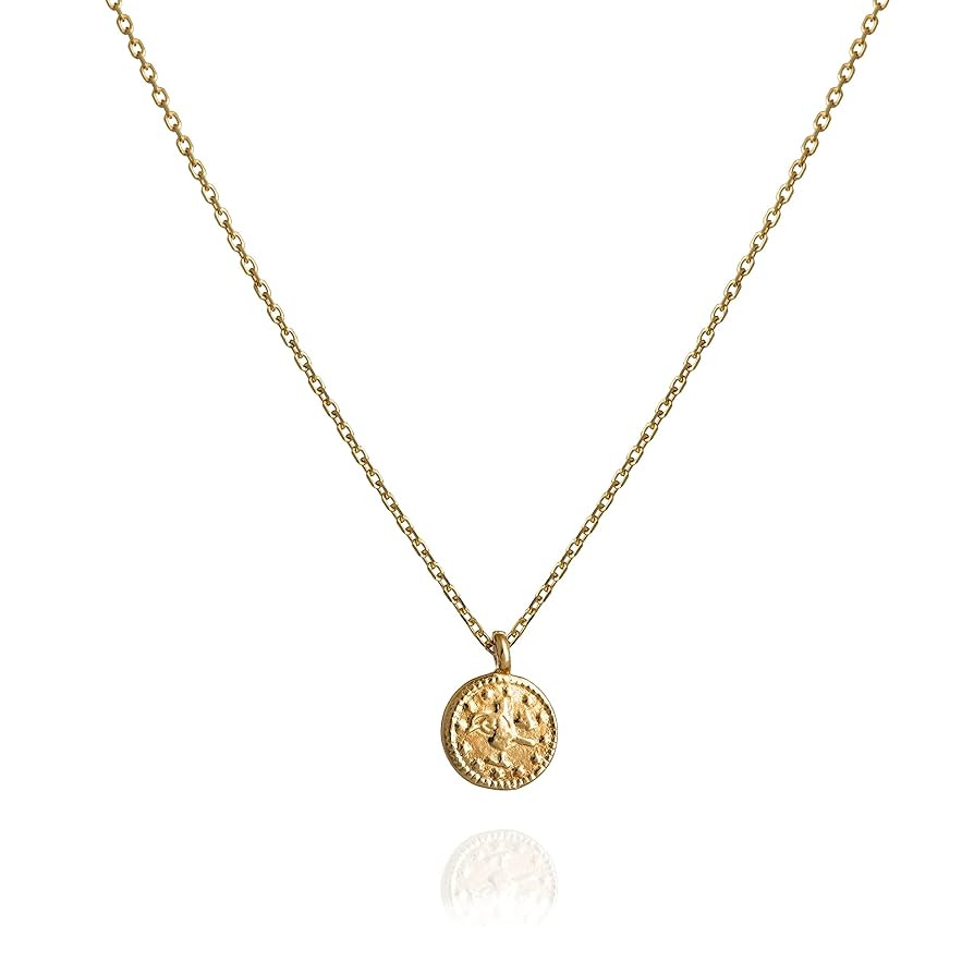 Annika Bella Medallion Choker Necklace for Women, Length 15-17 Inches, Tiny Coin Disc Charm Penda... | Amazon (US)
