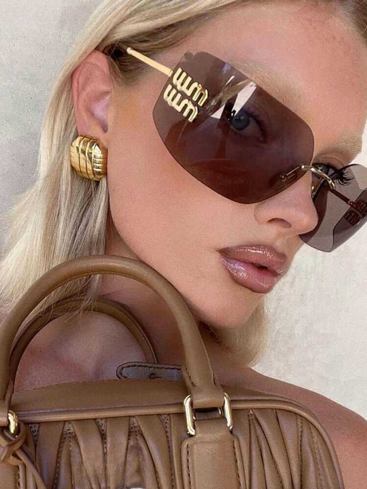 1PC Fashionable Women's Retro Frameless Big Eye Lenses, Women's Fashionable Glasses, Personalized, Casual And Versatile, Suitable For Women To Wear, Suitable For Street Photography, Vacation, Travel, Beach Driving And Other Occasions | SHEIN