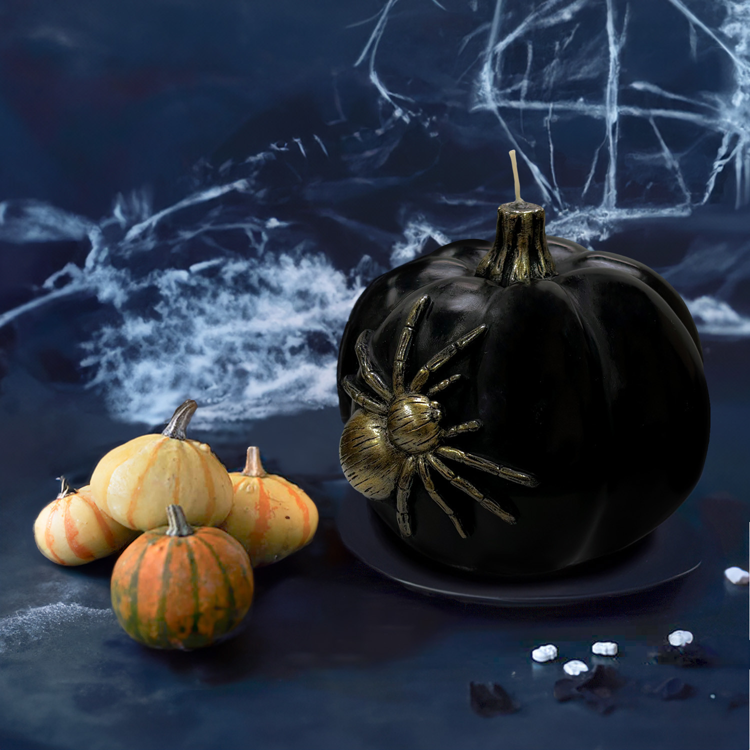 Mainstays Unscented Halloween Spider Pumpkin Figural Candle, 4 inches, Black | Walmart (US)