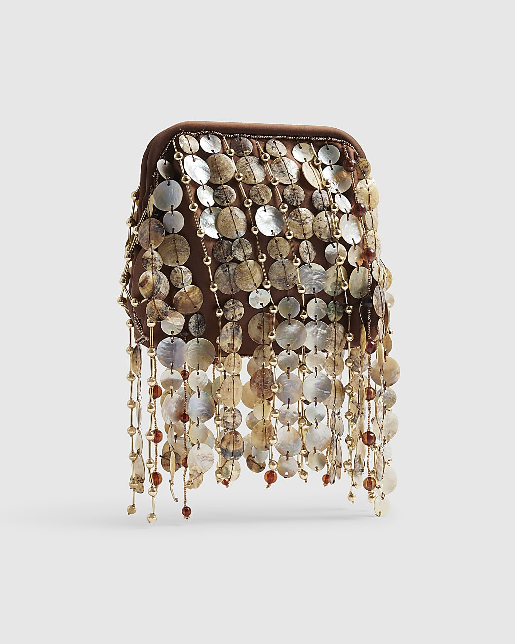 Brown Premium Fringe Shell Clutch Bag | River Island UK & IE