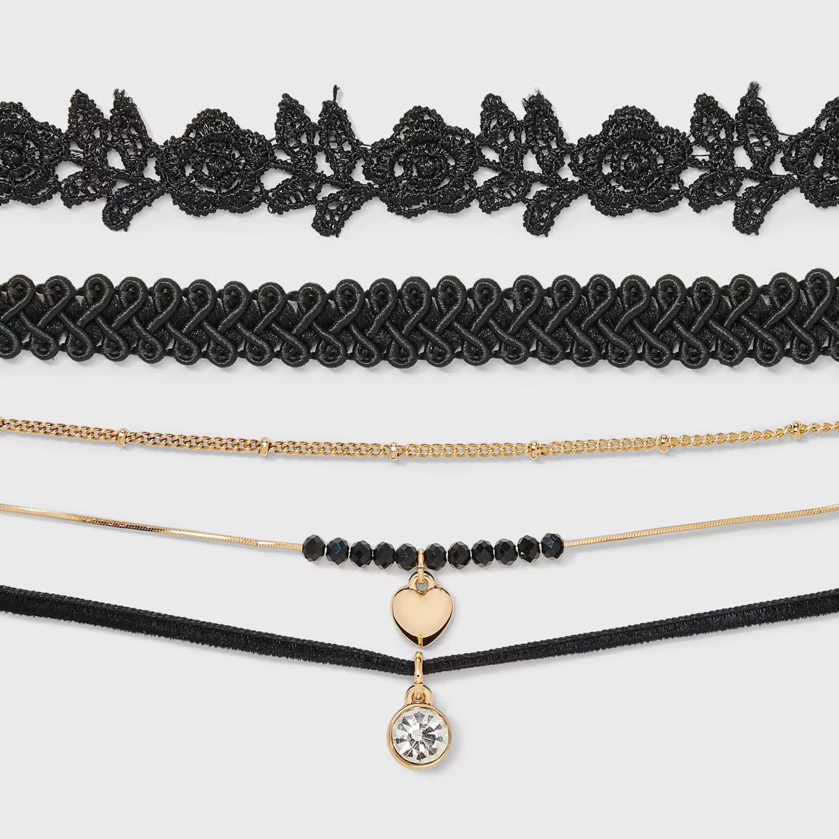 Edgy Trim and Chain Choker Set 5 pc - Wild Fable™ Black/Gold | Target