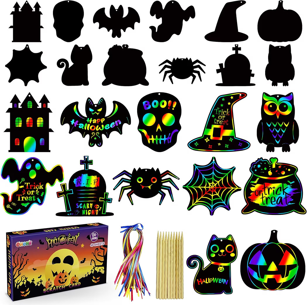 OHOME Halloween Party Favors - 48 PCS Magic Rainbow Scratch Paper Cards Set for Kids - Kids Hallo... | Amazon (US)