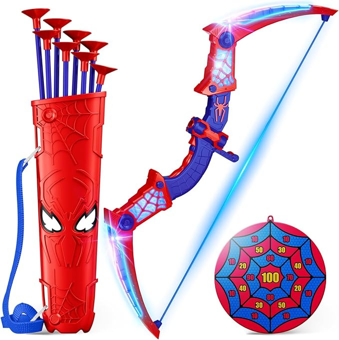 Spider Toys for Boys Age 3-4 4-6 6-8 8-12, Kids Toy BowArrow Shooting Set with Red & Blue LED Lig... | Amazon (US)
