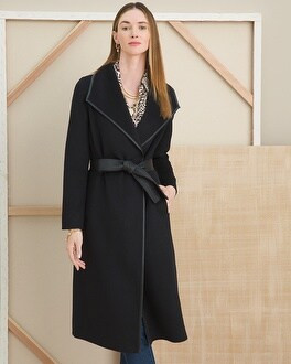 Faux-Leather Trim Wool-Blend Coat | Chico's