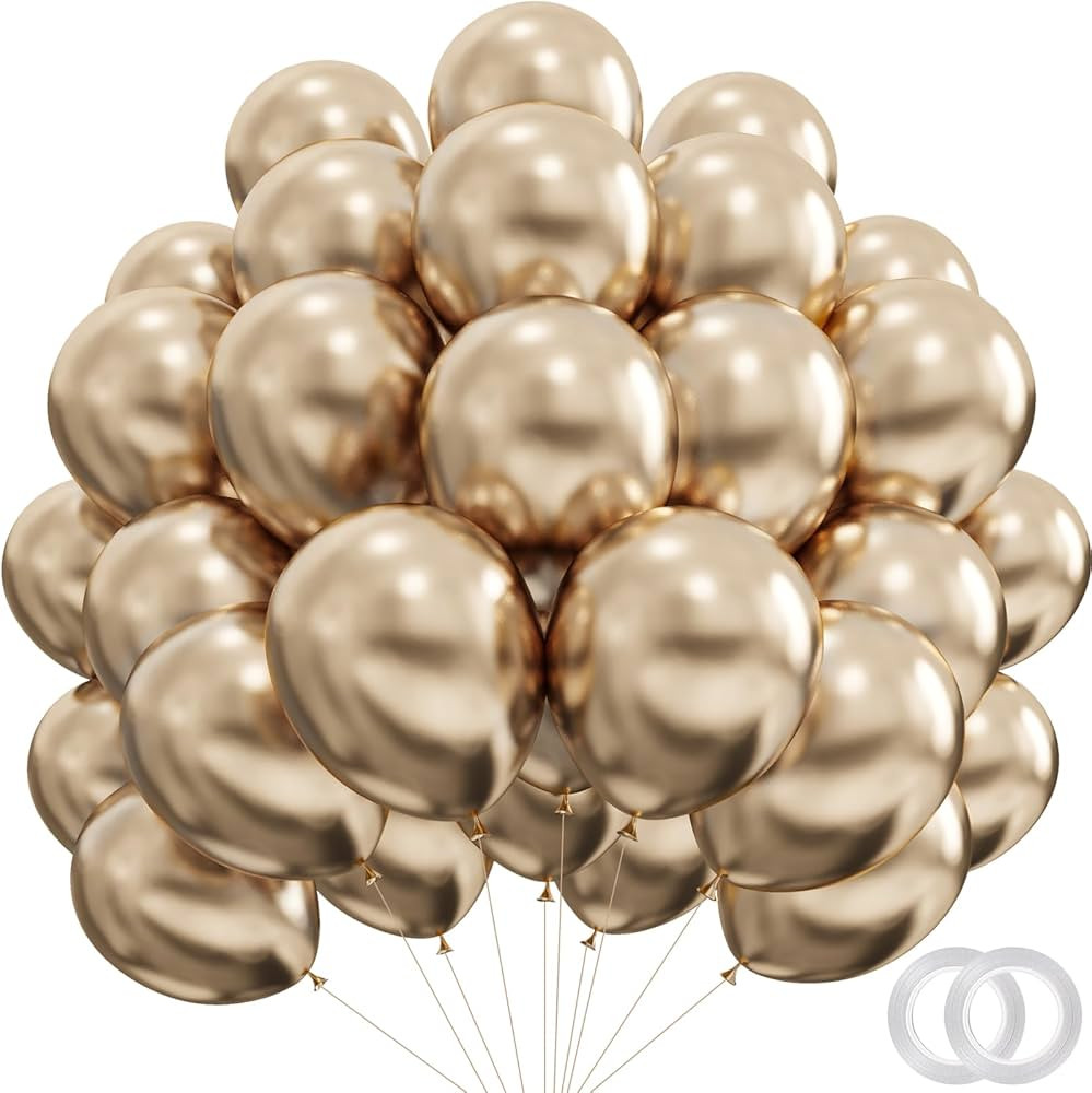 Metallic Champagne Gold Balloons - 12 inch 100pcs Latex - Helium Chrome Champagne Gold Balloons w... | Amazon (US)
