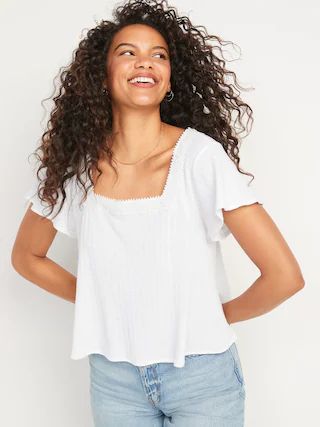 Flutter-Sleeve Crochet Lace-Trimmed Pointelle-Knit Swing Blouse for Women | Old Navy (US)