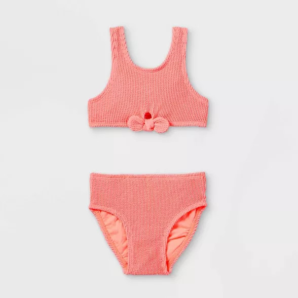 Toddler Girls' Tie-Front Pucker Bikini Set - Cat & Jack™ Coral | Target