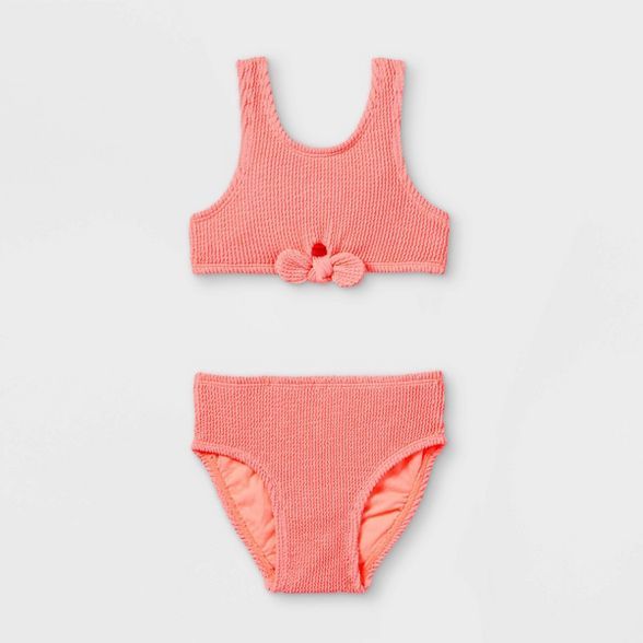 Toddler Girls' Tie-Front Pucker Bikini Set - Cat & Jack™ Coral | Target