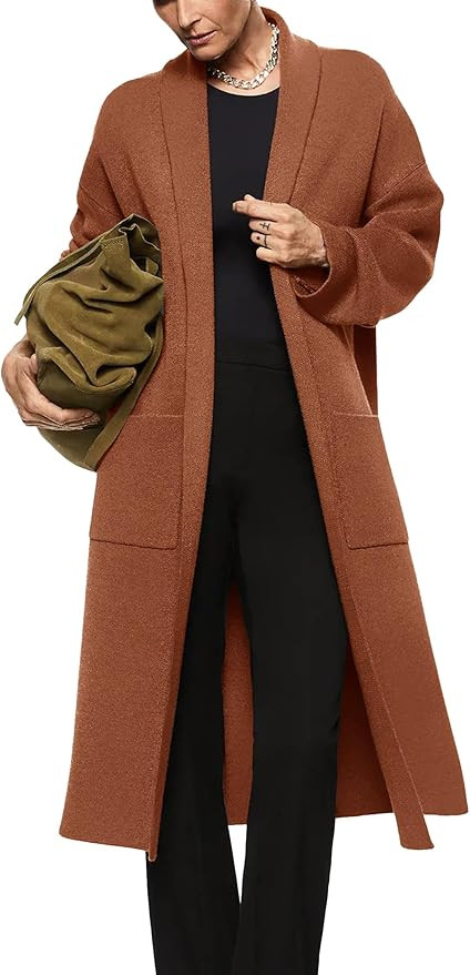 Womens Long Sleeve Maxi Cardigan Open Front Oversized Knitted Sweater Coat Casual Lapel Warm Over... | Amazon (US)