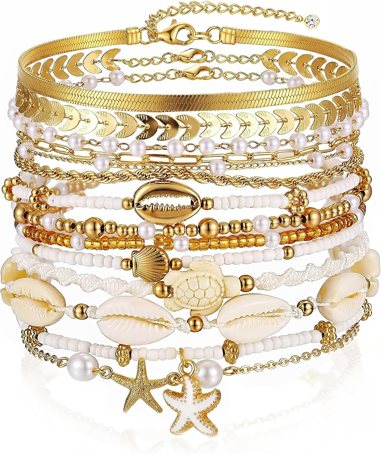 Boho Gold Beaded Bracelets for Women, Stackable Bracelets | Amazon (US)