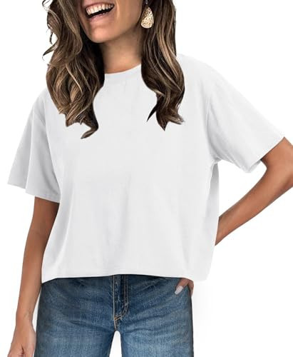 UNCLECAT Womens Short Sleeve Crop Tops Summer Basic Cropped T Shirts White | Amazon (US)