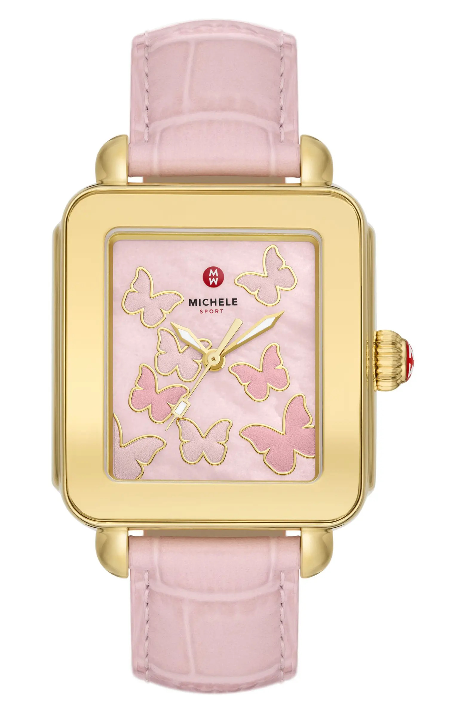 Deco Sport Butterfly Watch Head & Leather Strap, 34mm | Nordstrom