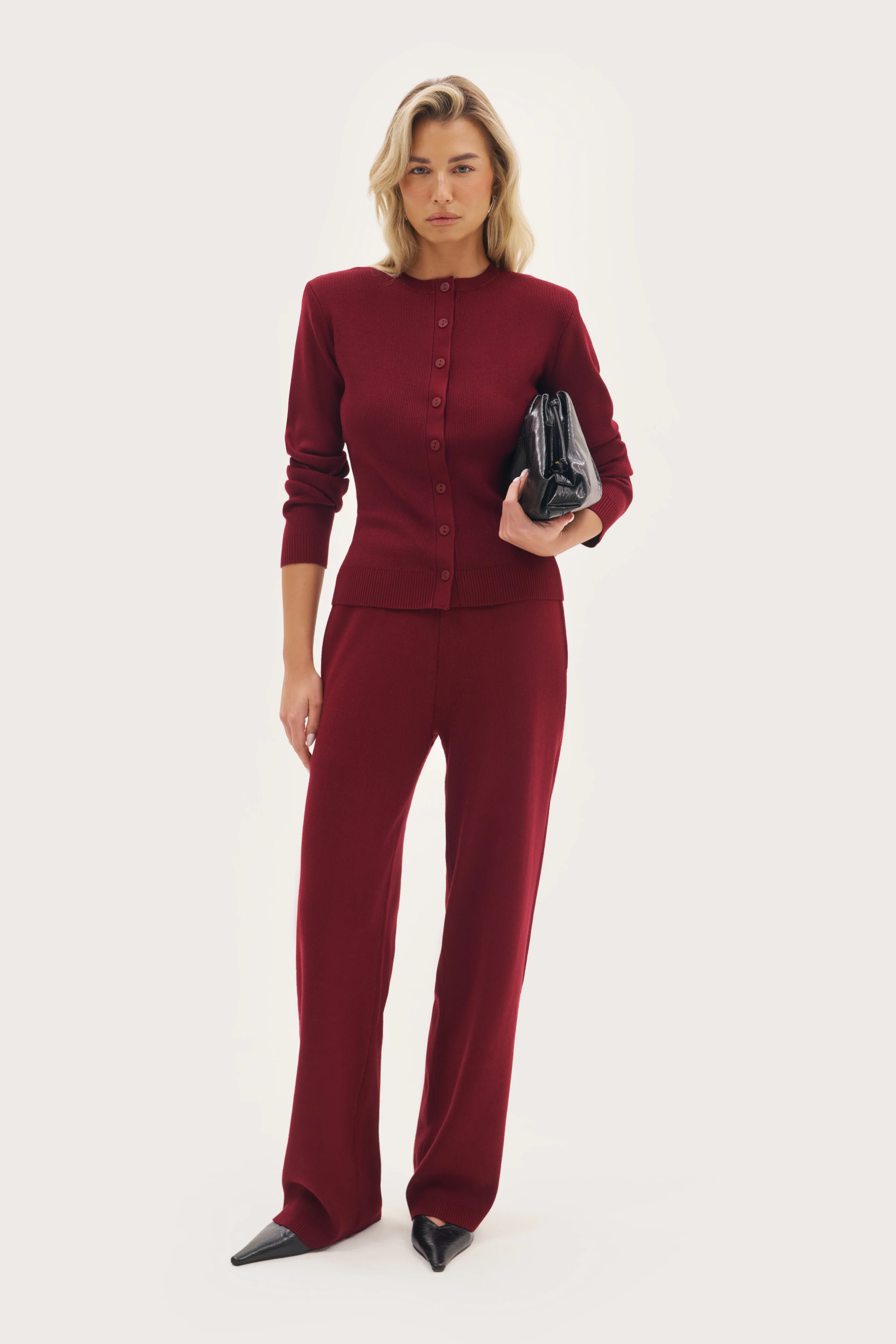 Retreat Ribbed Knit Pants - Burgundy | Maebe