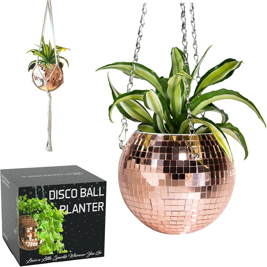 SCANDINORDICA Disco Ball Planter – Value Package: Mirror Disco Planter with Chain, Macrame Hang... | Amazon (US)