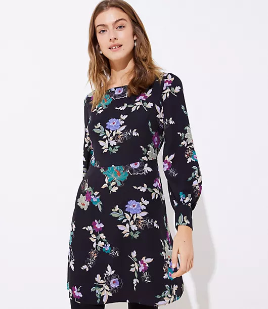 LOFT Winter Garden Square Neck Flare Dress | LOFT