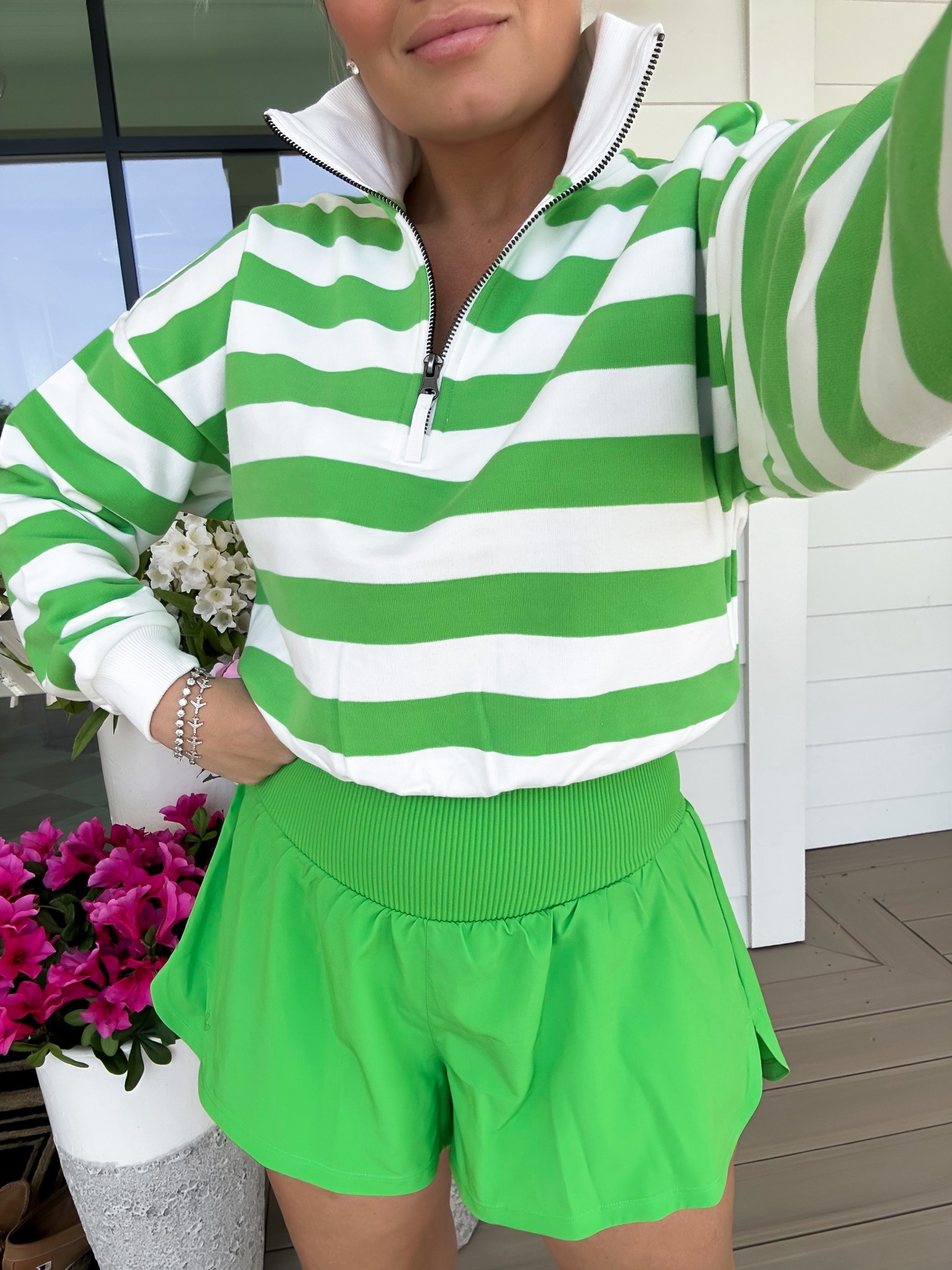 Target athleisure! Summer style 💚 wearing size XS sweatshirt and size medium shorts! 

#LTKPetite #LTKActive #LTKFindsUnder50