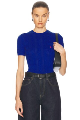 Polo Ralph Lauren Cable-knit Cotton Short-sleeve Sweater in Blue | FWRD 