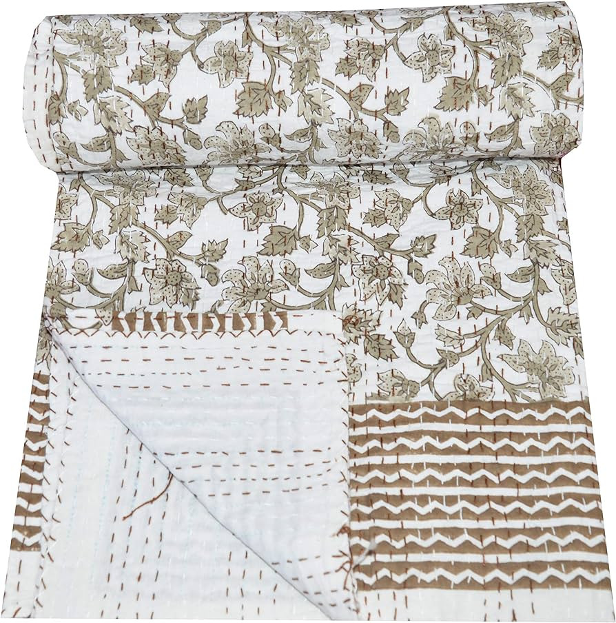 Somukara Indian Cotton Kantha Quilt Gudri Throw Twin Floral Handmade Bed | Amazon (US)