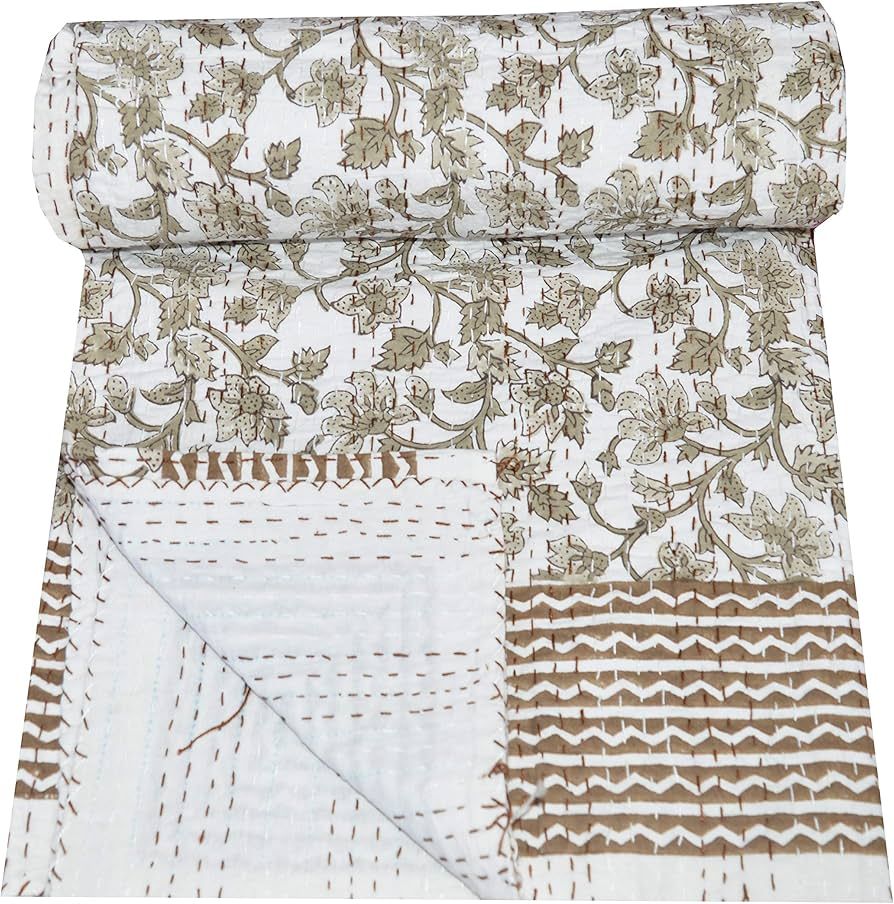 Somukara Indian Cotton Kantha Quilt Gudri Throw Twin Floral Handmade Bed | Amazon (US)