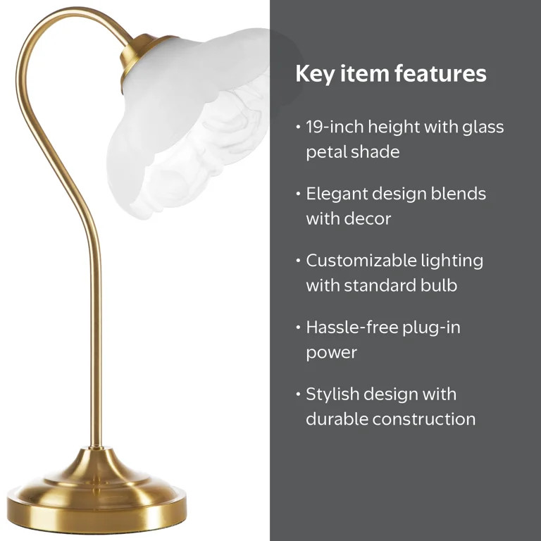 Beautiful by Drew Barrymore 19" Gold Metal Table Lamp with Glass Petal Shade | Walmart (US)