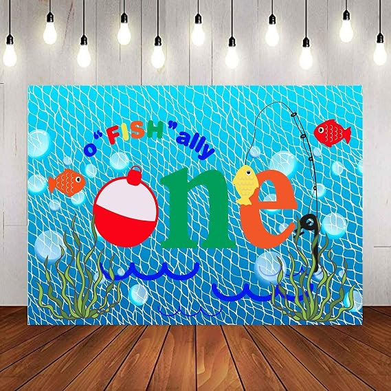 Gone Fishing 1st Birthday Party Photography Backdrop, 9x6FT, O Fish Ally Blue Fishing Nets Bubble... | Amazon (US)