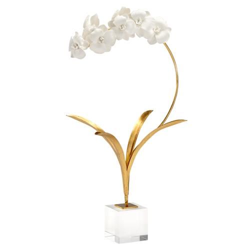 Chelsea House Modern White Porcelain Gold Iron Orchid In Stand Sculpture - Small | Kathy Kuo Home